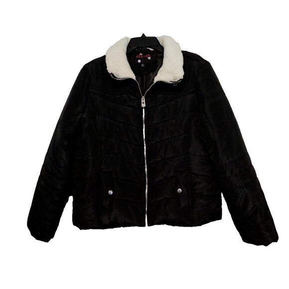 Womens DELIA Puffy Puffer Jacket Coat Size XL Black White Collar Zip Front NICE - Picture 1 of 5